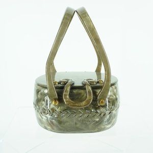Llewellyn 1950s Grey Pearlized Lucite Double Handle Vintage Handbag